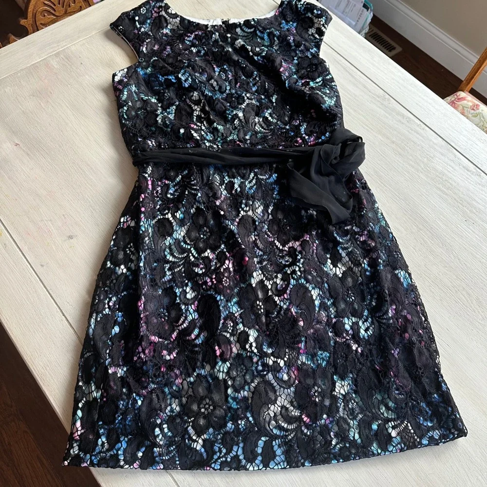 Alex Evenings Black Floral Lace‎ Sheath Dress 16W Mother of the Bride Guest